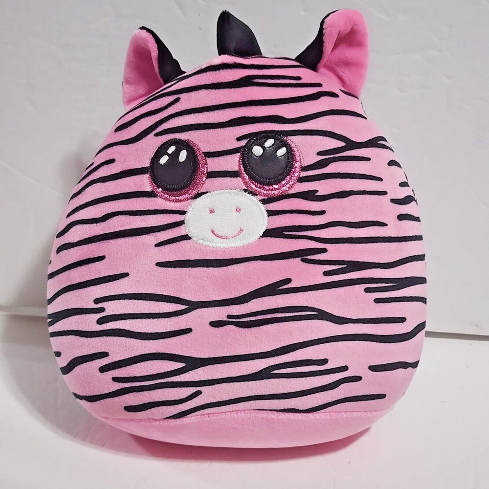 Ty Squish-a-Boos ZOEY Pink & Black Striped Zebra Sewn Eyes Plush Soft 8"x8"
